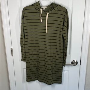 Billabong olive green and black striped terry hooded dress size small
